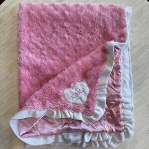 Baby Starters Pink Rosette Swirl Heart XOXO Blanket Satin Back White Trim Rare